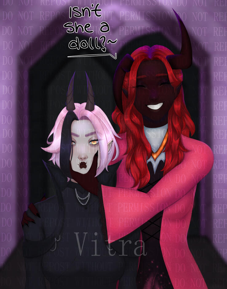 Personal OC + Friend OC, Full Painting + Background, Aug 2022